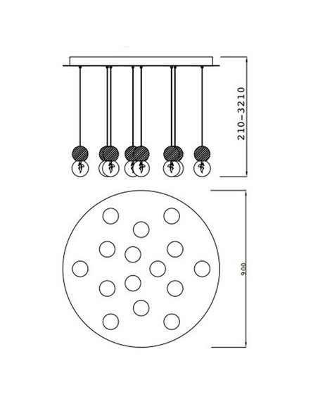 Lampe de plafond grand Galaxia avec suspensions rondes 15XE27
