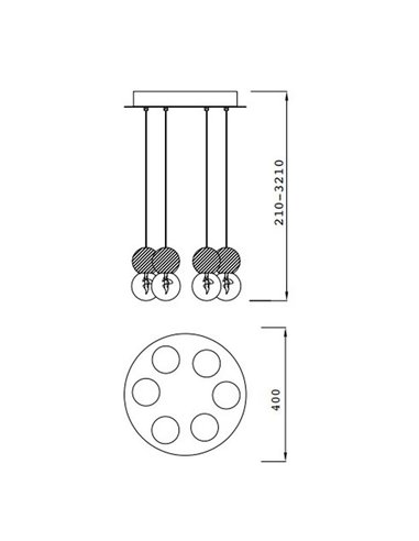 Lampe de plafond Galaxia avec 6 suspensions rondes