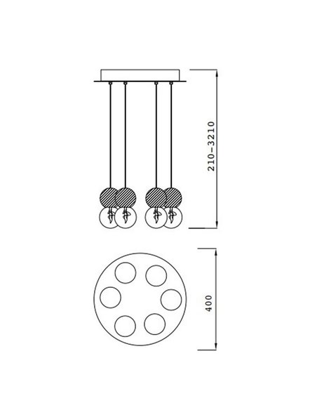 Candeeiro de teto Galaxia com 6 suspensos redondos