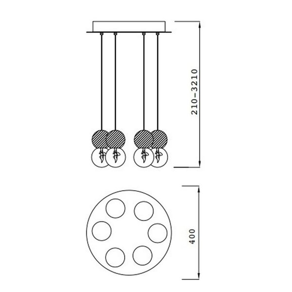 Candeeiro de teto Galaxia com 6 suspensos redondos