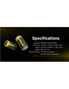Batería recargable NL169 16340 Li-Ion 950mAh 3.6V 2