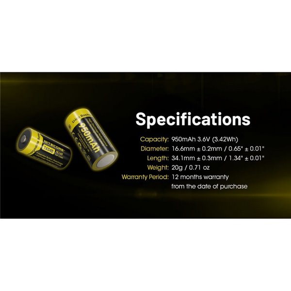 Batería recargable NL169 16340 Li-Ion 950mAh 3.6V