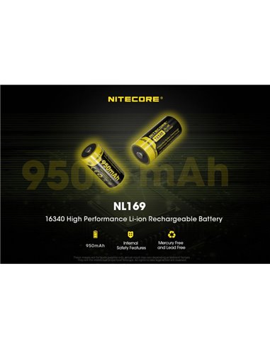 Batería recargable NL169 16340 Li-Ion 950mAh 3.6V