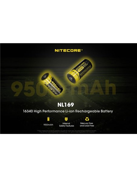 Bateria recarregável NL169 16340 Li-Ion 950mAh 3,6V