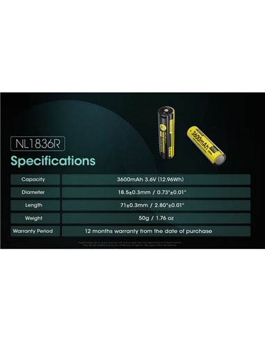 Batería NL1836R recargable Li-Ion 3600mAh 3.6V con USB-C