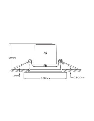 Downlight LED regulable empotrable POMERON 5W, luz neutra 4000K 330Lm IP20, Ø107,4mm EyeComfort Medidas