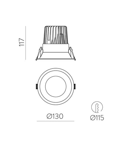 Downlight encastré LED COB noir KIDAL Ø13cm 20W IP44 2700K/3000K/4000K avec puissance lumineuse 1680lm/1830lm/1988lm