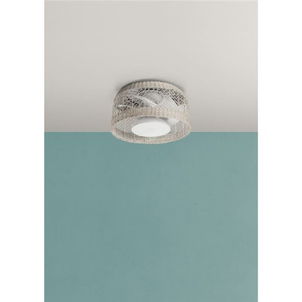 Ventilador de techo LED de ratán blanco IBIZA, Ø61cm, 24W, CCT con mando