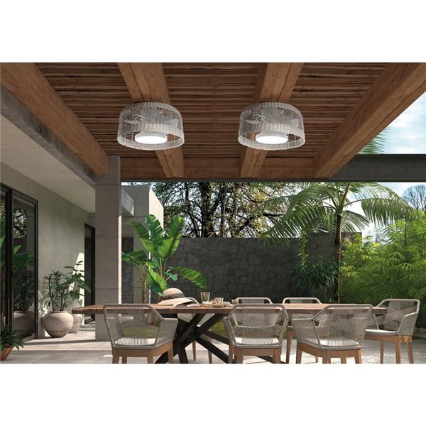 Ventilateur de plafond LED Ibiza en rotin blanc, Ø61cm, 24W, CCT avec télécommande