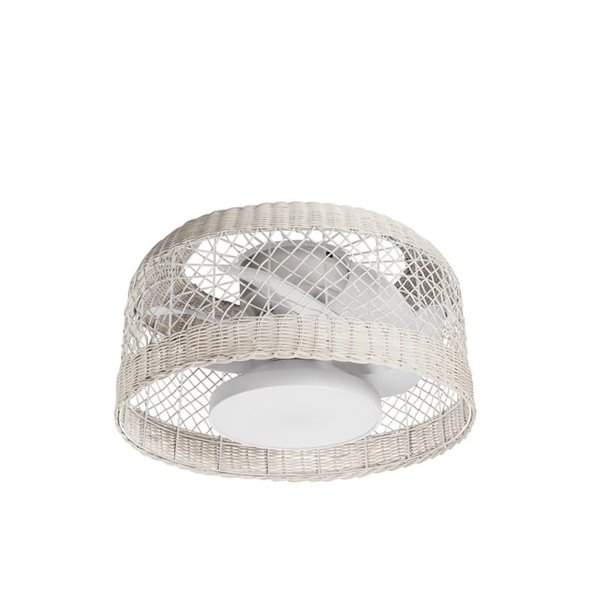 Ventilador de techo LED de ratán blanco IBIZA, Ø61cm, 24W, CCT con mando