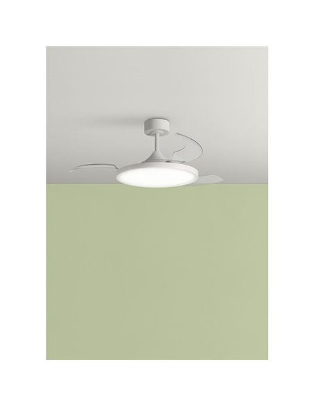 Ventilateur de plafond LED CORFU 30W à pales repliables, blanc, Ø107cm, 33W, CCT, avec télécommande