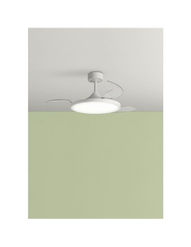 Ventoinha de teto LED CORFU 30W com pás dobráveis, branco natural, Ø107cm, 33W, CCT, com controle remoto