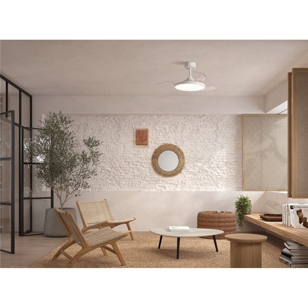 Ventilateur de plafond LED CORFU 30W à pales repliables, blanc, Ø107cm, 33W, CCT, avec télécommande