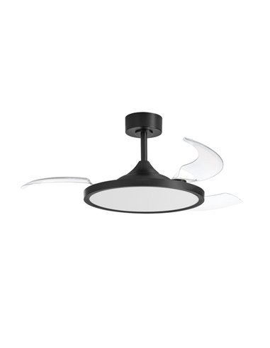 Ventilateur de plafond LED CORFU 30W à pales repliables, noir, Ø107cm, 33W, CCT, avec télécommande
