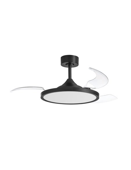Ventoinha de teto LED CORFU 30W com pás dobráveis, preto, Ø107cm, 33W, CCT, com controle remoto