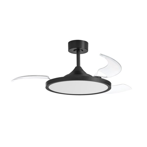 Ventilador de techo LED 30W con aspas abatibles CORFU negro, Ø107cm 33W, CCT con mando