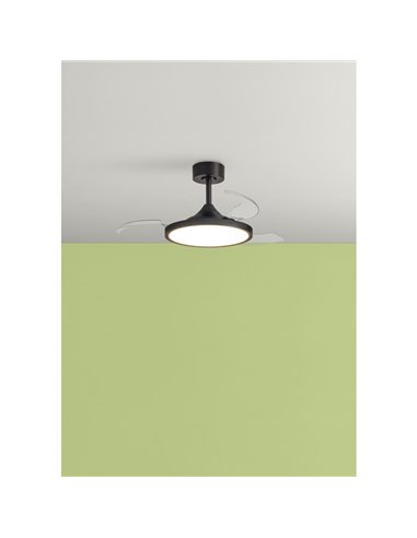 Ventilador de techo LED 30W con aspas abatibles CORFU negro, Ø107cm 33W, CCT con mando