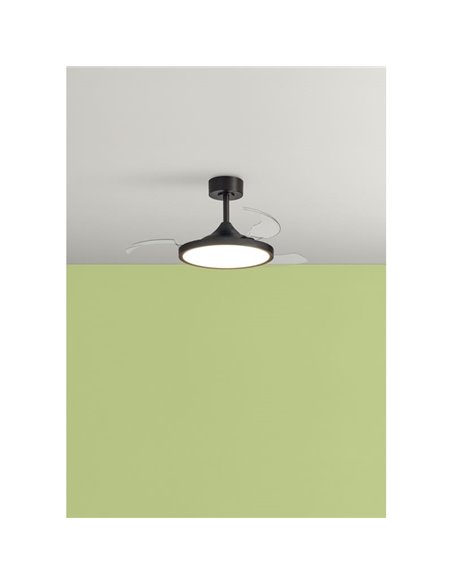 Ventilador de techo LED 30W con aspas abatibles CORFU negro, Ø107cm 33W, CCT con mando