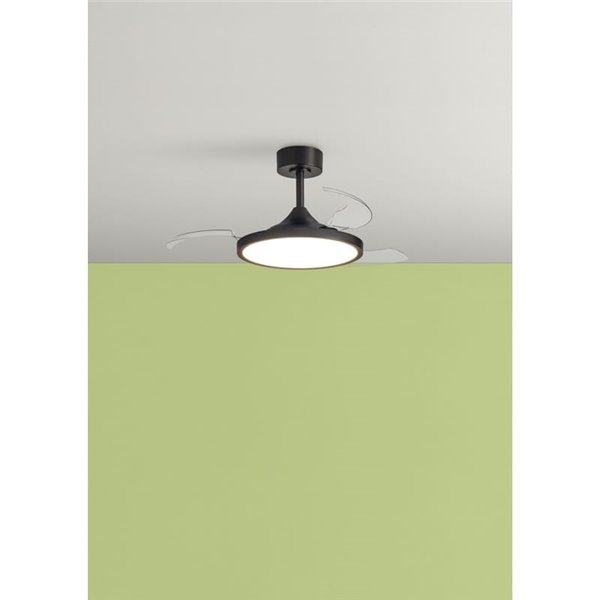 Ventilador de techo LED 30W con aspas abatibles CORFU negro, Ø107cm 33W, CCT con mando
