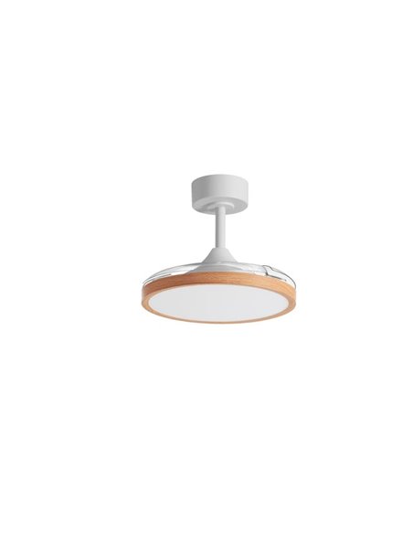 Ventilador de techo con luz LED Ø91cm 30W CORFU XS blanco y madera, motor DC, CCT regulable con mando a distancia
