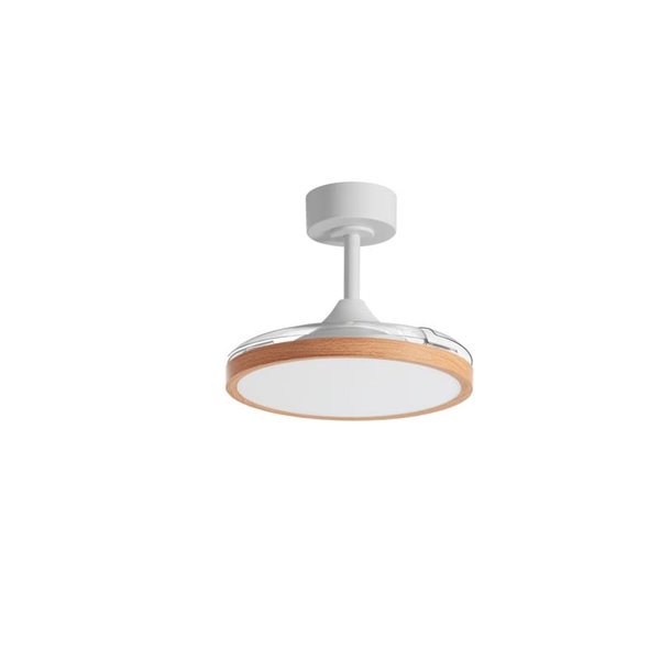 Ventilador de techo con luz LED Ø91cm 30W CORFU XS blanco y madera, motor DC, CCT regulable con mando a distancia