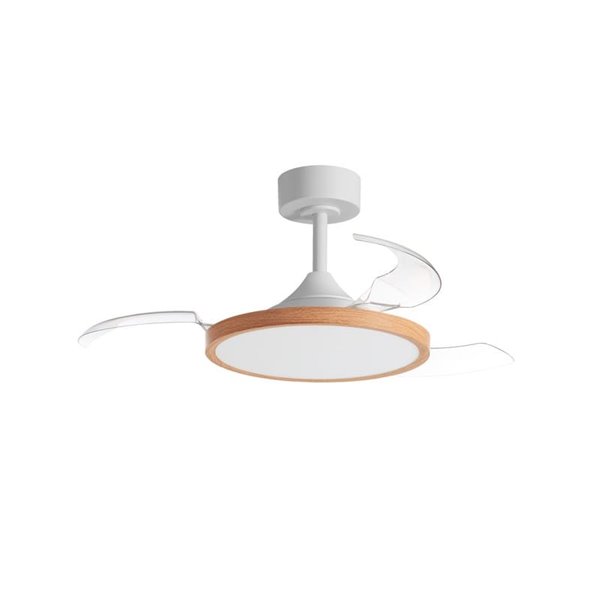 Ventilador de techo con luz LED Ø91cm 30W CORFU XS blanco y madera, motor DC, CCT regulable con mando a distancia