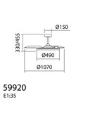 Ventilador de techo LED 30W con aspas abatibles CORFU blanco, Ø107cm 33W, CCT con mando