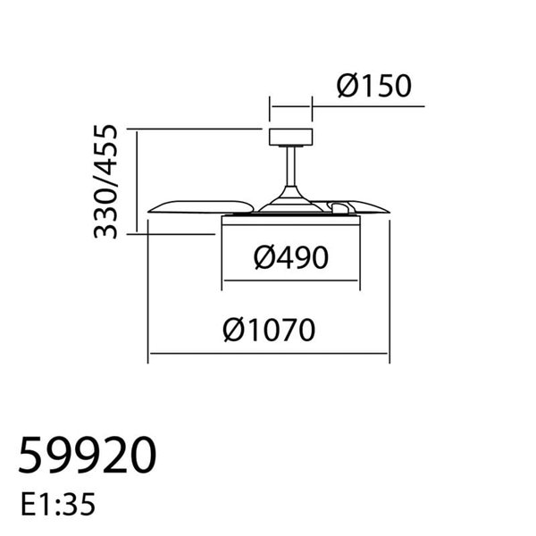 Ventilador de techo LED 30W con aspas abatibles CORFU blanco, Ø107cm 33W, CCT con mando