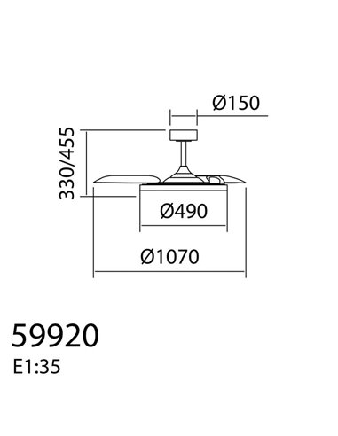 Ventilador de techo LED 30W con aspas abatibles CORFU blanco-natural, Ø107cm 33W, CCT con mando