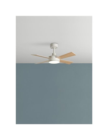 Ventilador de techo con luz LED Ø107cm 24W TASOS blanco, motor DC, aspas reversibles, CCT con mando a distancia
