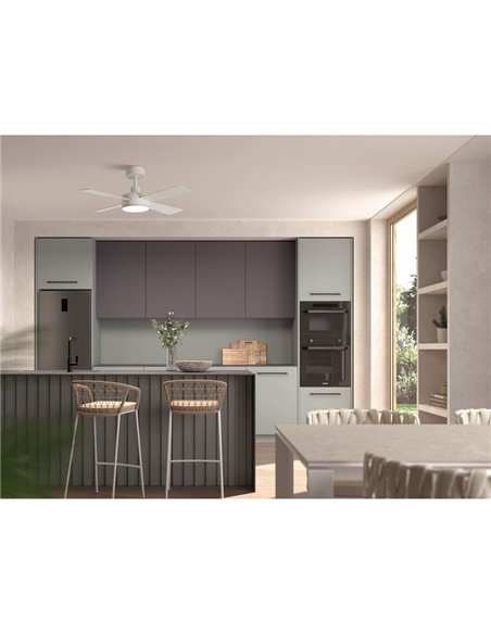 Ventilador de techo con luz LED Ø107cm 24W TASOS blanco, motor DC, aspas reversibles, CCT con mando a distancia