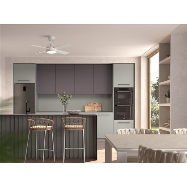 Ventilador de techo con luz LED Ø107cm 24W TASOS blanco, motor DC, aspas reversibles, CCT con mando a distancia