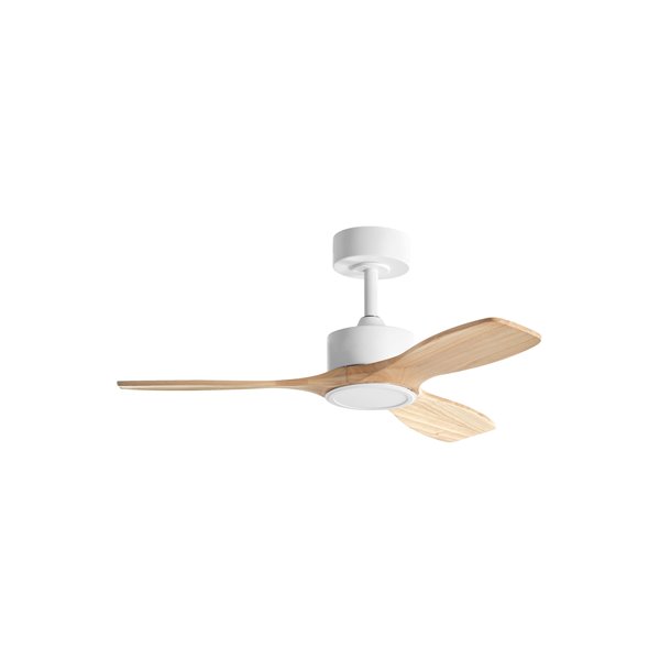 Ventilador de techo con luz LED Ø97cm 21W SANTORINI XS blanco y madera, motor DC 25W con mando a distancia