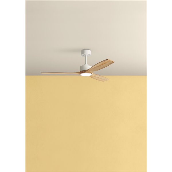Ventilador de techo con luz LED Ø97cm 21W SANTORINI XS blanco y madera, motor DC 25W con mando a distancia