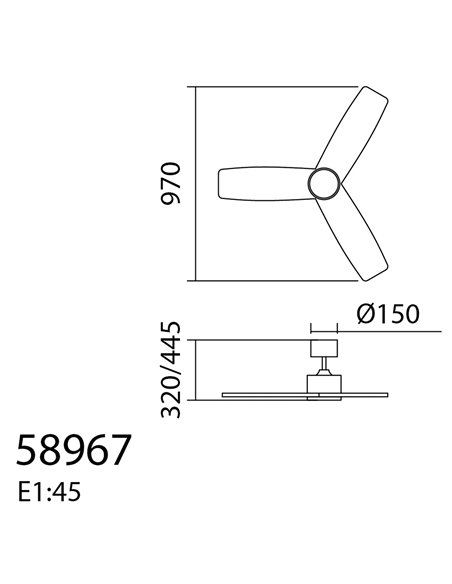 Ventilador de techo con luz LED Ø97cm 21W SANTORINI XS blanco y madera, motor DC 25W con mando a distancia