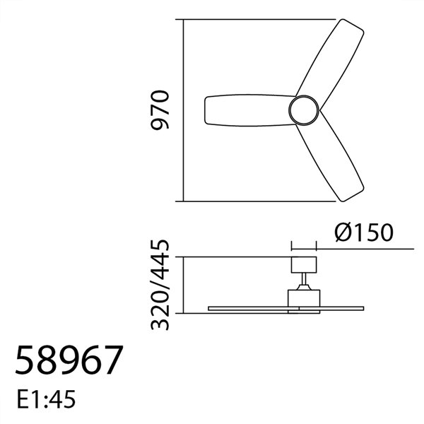 Ventilateur de plafond avec lumière LED Ø97cm 21W SANTORINI XS blanc et bois, moteur DC 25W avec télécommande