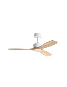 Ventilador de techo con luz LED 21W Ø112cm SANTORINI blanco y madera, motor DC 30W con mando a distancia