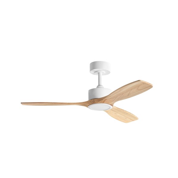 Ventilateur de plafond LED SANTORINI 21 W, Ø 112 cm, blanc et bois, moteur 30 W CC, télécommande