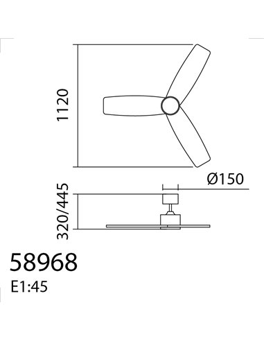 Ventilador de techo con luz LED 21W Ø112cm SANTORINI negro y nogal, motor DC 30W con mando a distancia