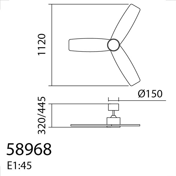 Ventilador de techo con luz LED 21W Ø112cm SANTORINI negro y nogal, motor DC 30W con mando a distancia