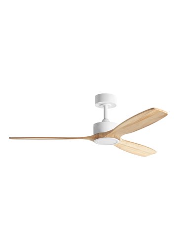 Ventilateur de plafond avec lumière LED Ø132cm 21W SANTORINI XL blanc et bois, moteur DC 33W avec télécommande