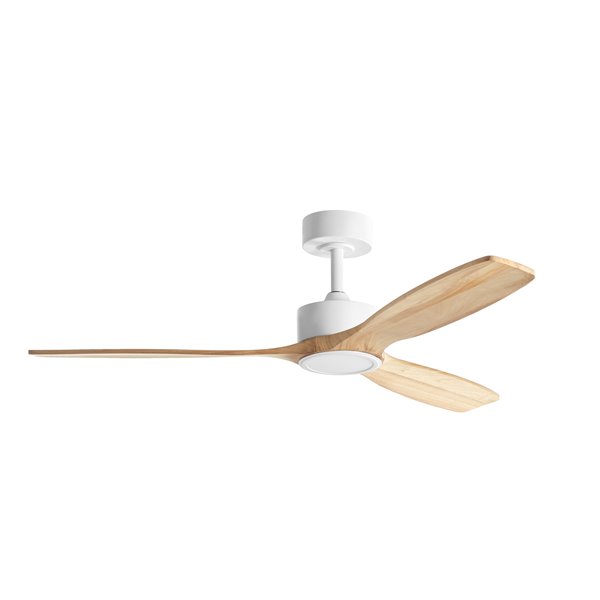 Ventilador de techo con luz LED Ø132cm 21W SANTORINI XL blanco y madera, motor DC 33W con mando a distancia