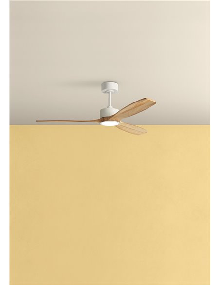 Ventilador de techo con luz LED Ø132cm 21W SANTORINI XL blanco y madera, motor DC 33W con mando a distancia