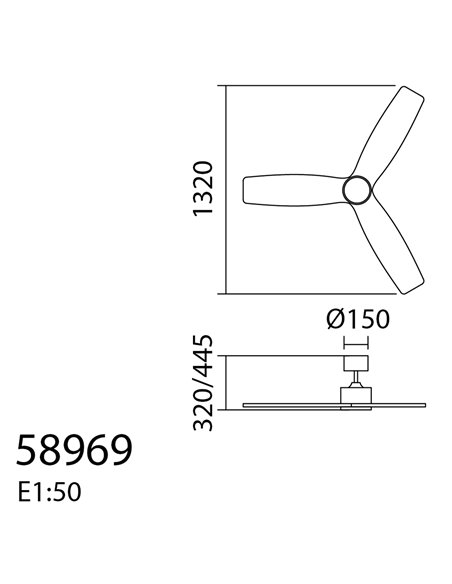 Ventilador de techo con luz LED Ø132cm 21W SANTORINI XL blanco y madera, motor DC 33W con mando a distancia