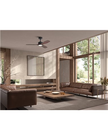 Ventilador de techo con luz LED Ø132cm 21W SANTORINI XL negro y nogal, motor DC33W con mando a distancia