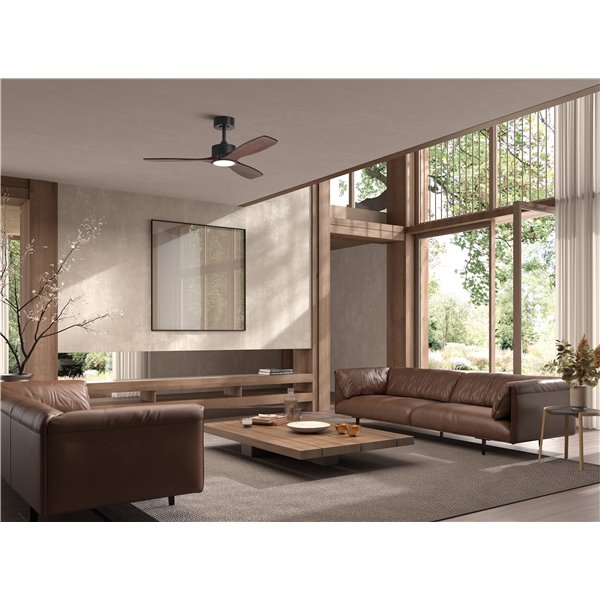 Ventilador de techo con luz LED Ø132cm 21W SANTORINI XL negro y nogal, motor DC33W con mando a distancia