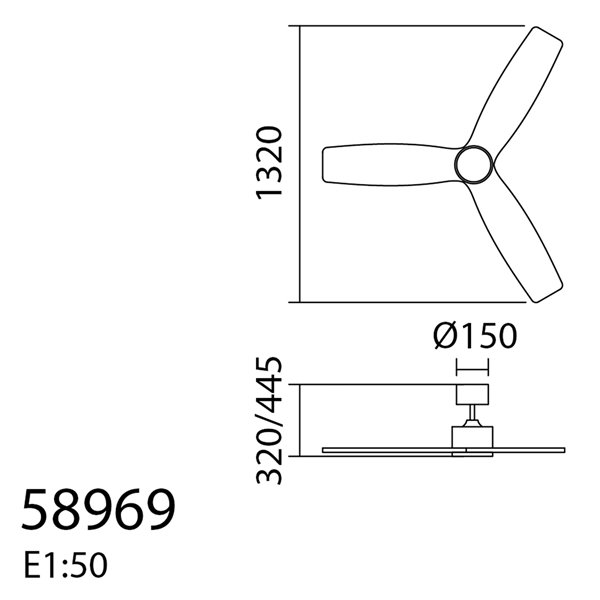 Ventilateur de plafond avec lumière LED Ø132cm 21W SANTORINI XL noir et noyer, moteur DC33W avec télécommande