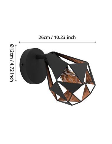 Applique murale CARLTON 7 noire et cuivre, style industriel E27 (non incl.)