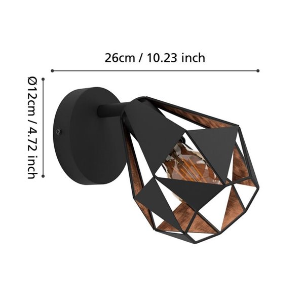 Aplique de pared CARLTON 7 negro y cobre, estilo industrial E27 (no incl.)