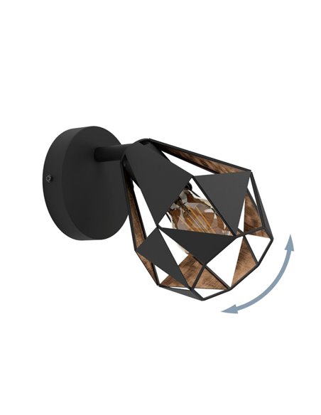 Aplique de pared CARLTON 7 negro y cobre, estilo industrial E27 (no incl.)